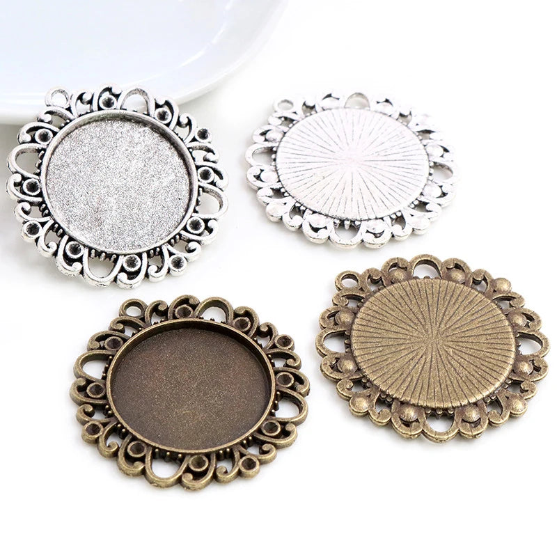 25mm Inner Size Antique Silver Plated Bronze Vintage Style Cabochon Base Setting Charms Pendant Blank Trays
