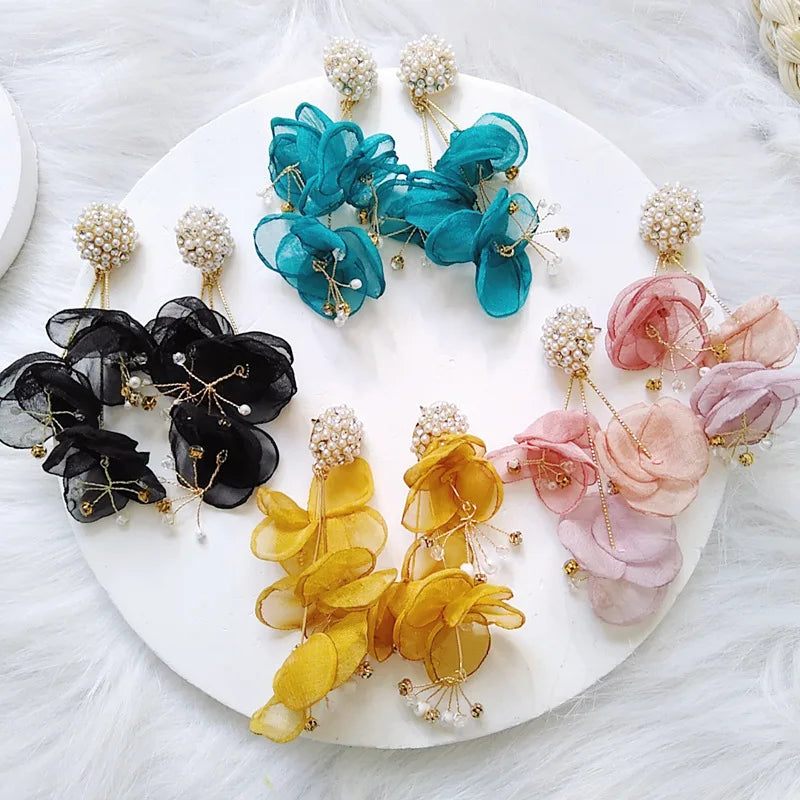 Brand Exaggerated Personality Alloy Rhinestone Handmade Flower Lace Earrings Temperament Earring