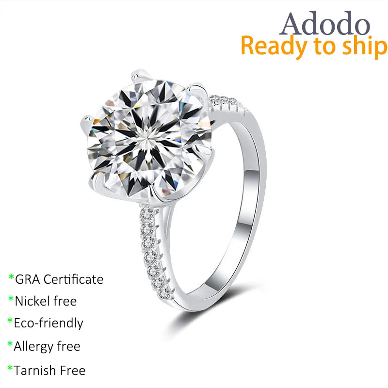 Hot Selling Fine Jewelry S925 Sterling Silver Six-claw 5Carat Moissanite Wedding Engagement Diamond Women Silver Ring
