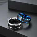 Personality Gorgeous Stainless Steel Engraved Groove Carbon Fiber Ring Hip Hop Blue Black Plated Finger Ring for Men Jewelry