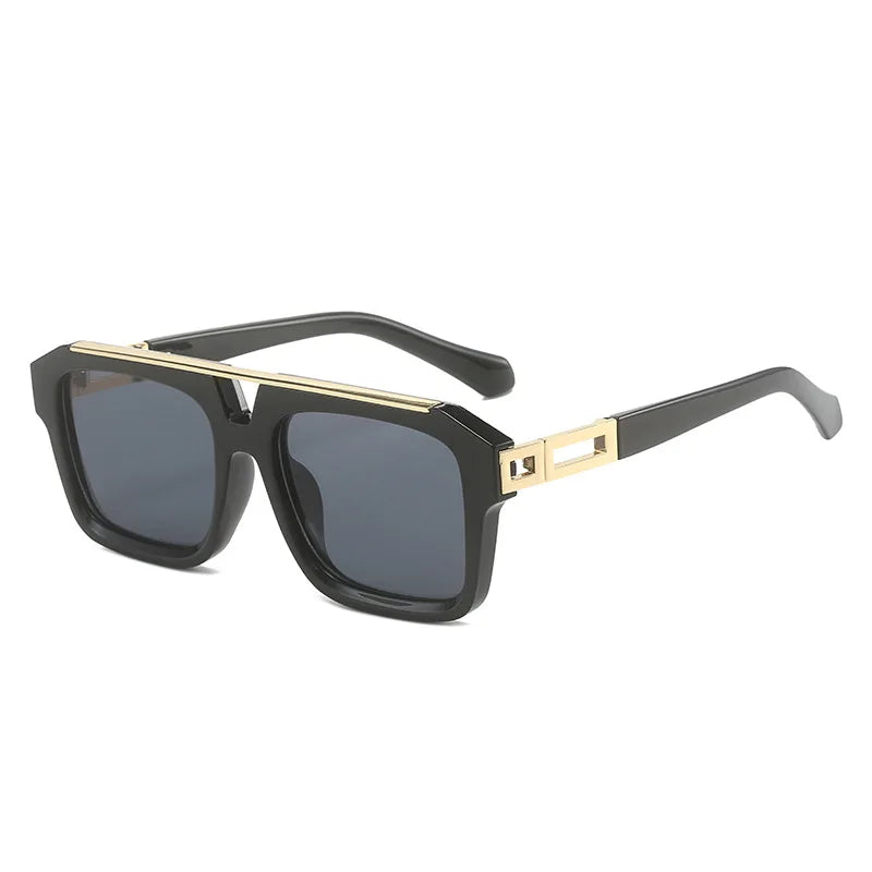 LBAshades 421 Retro Double Bridge Sunglasses Men Fashion square Frame Metal Trendy Sunglasses Women UV400