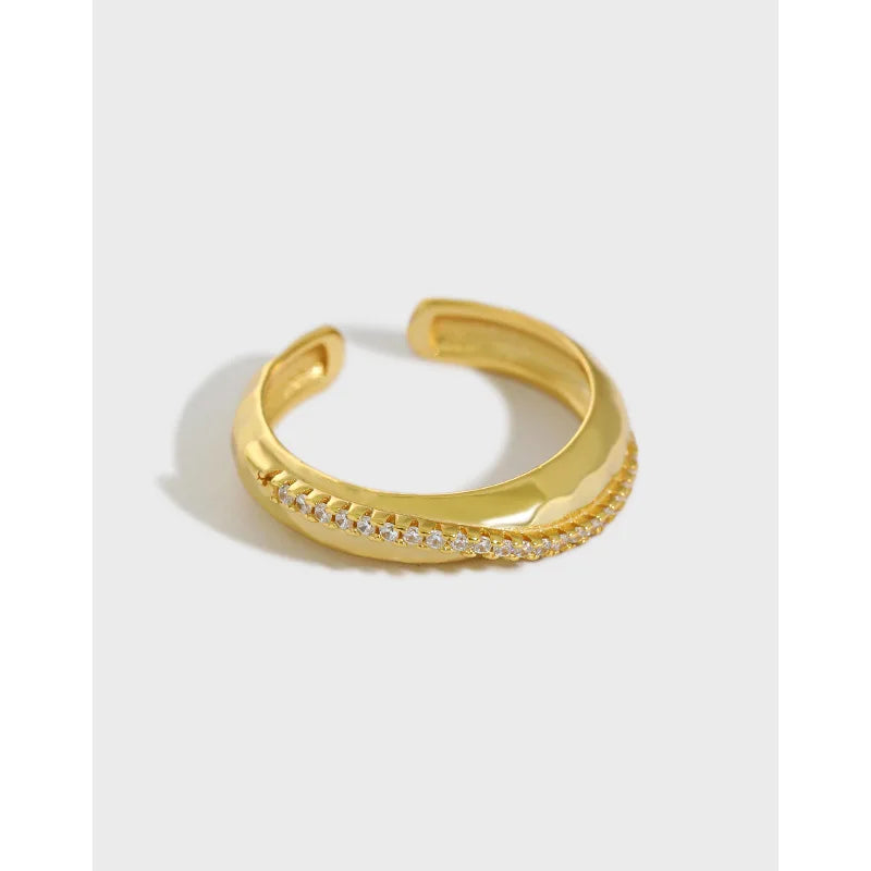 New Design Cross 925 Sterling Silver Gold Plated Zircon Ring Women Jewelry