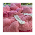 IDOTEX Luxury 4pcs Bedding Set New Pink Boho Printed Pillows Comforter with Plush Rabbit Ears Fluffy Luxury Comforter Covers