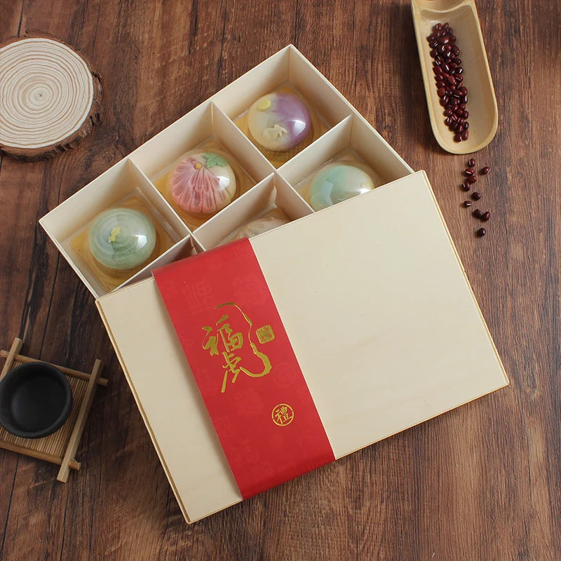 Biodegradable Wooden Container With Compartment for Dessert Food Packaging