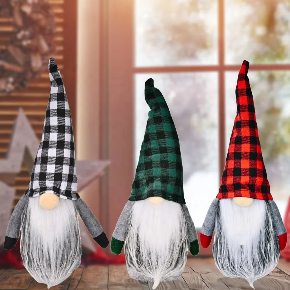 Cross-border New Design Christmas Rudolph Pendant Faceless Doll Decoration Christmas Plaid Hat Dwarf