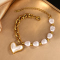 MECYLIFE Elegant Women Heart Charm Bracelet Dainty Pearl Bracelet Stainless Steel 18K Gold Jewelry Bracelets