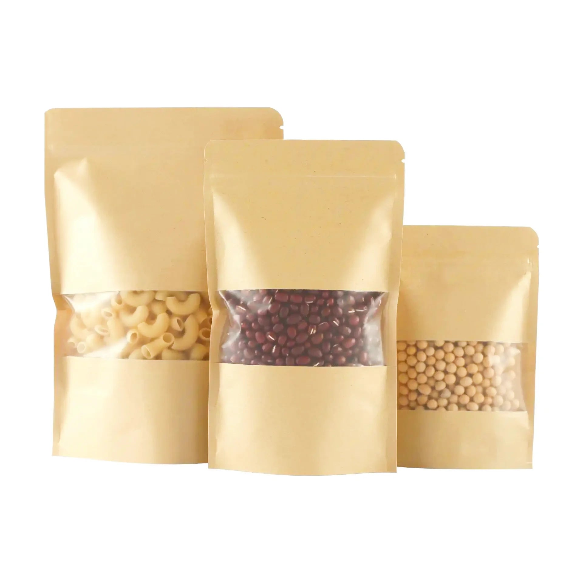 Factory Wholesale Recyclable Kraft Paper Plastic Bags High Quality Food Grade Kraft Paper Standing Bags With Windows