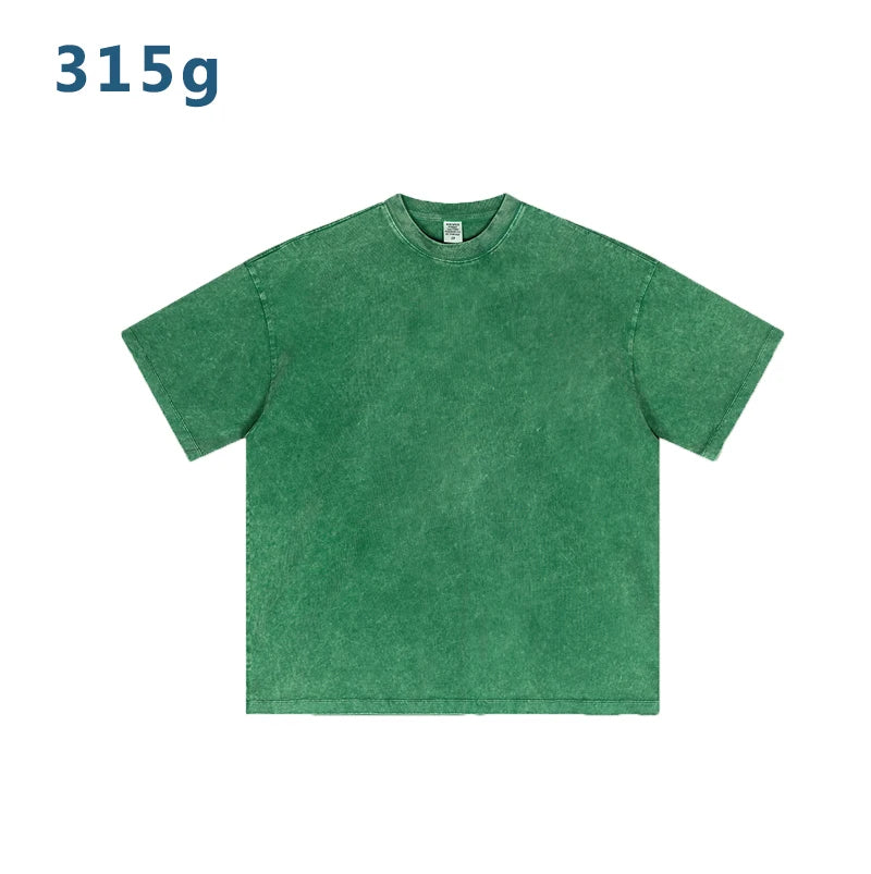315g Heavyweight Cotton T-Shirt for Men Youth Spring Summer-Oversize Solid Custom Printing Short-Sleeved Washed Boxy 100% Cotton