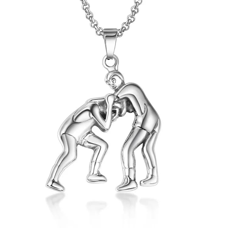 Gym Fancy Men Stainless Steel Casting Person Figures Sport Wrestling Pendant for Japanese Championship Jewelry