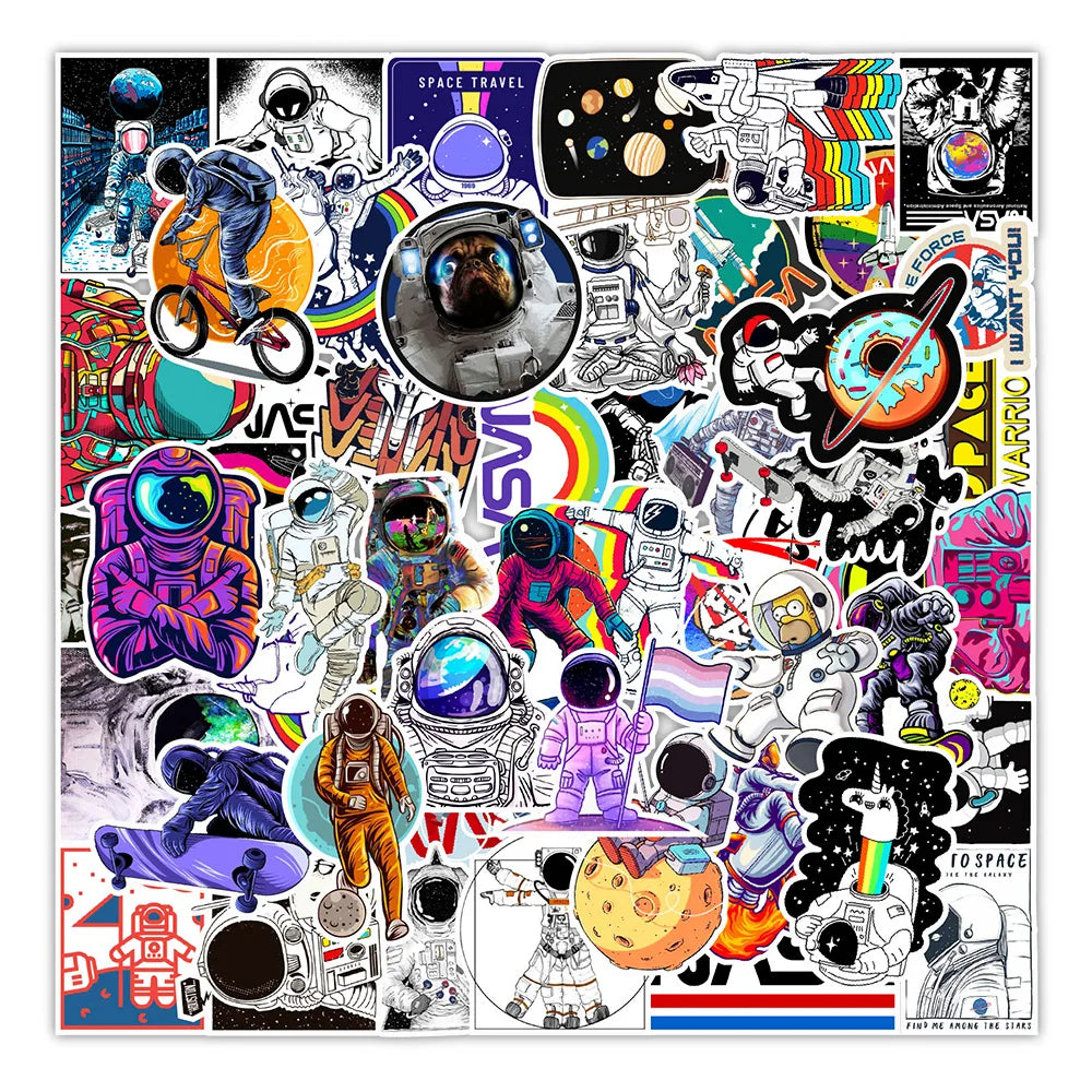 100Pcs NASA Astronaut Rocket Alien Cool Decorative Stickers for Luggage Laptop Bottle Home Wall Toy PVC Label