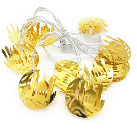 Gold Metal Ramadan Kareem String Light Hollow Mosque Eid Mubarak LED Lights for Muslim Holiday Home Decoration