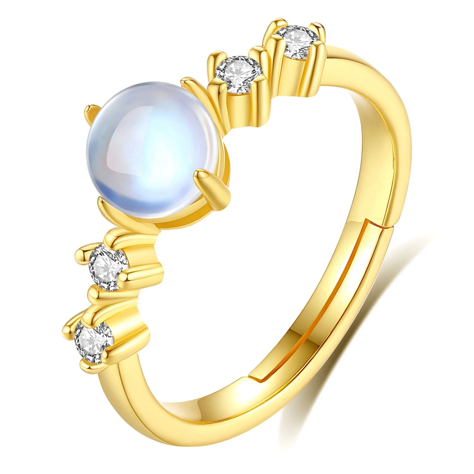 Wholesale Price Moonstone Jewelry 925 Sterling Silver 18K Gold Plated Adjustable Size Round Shaped Moonstone Ring for Women
