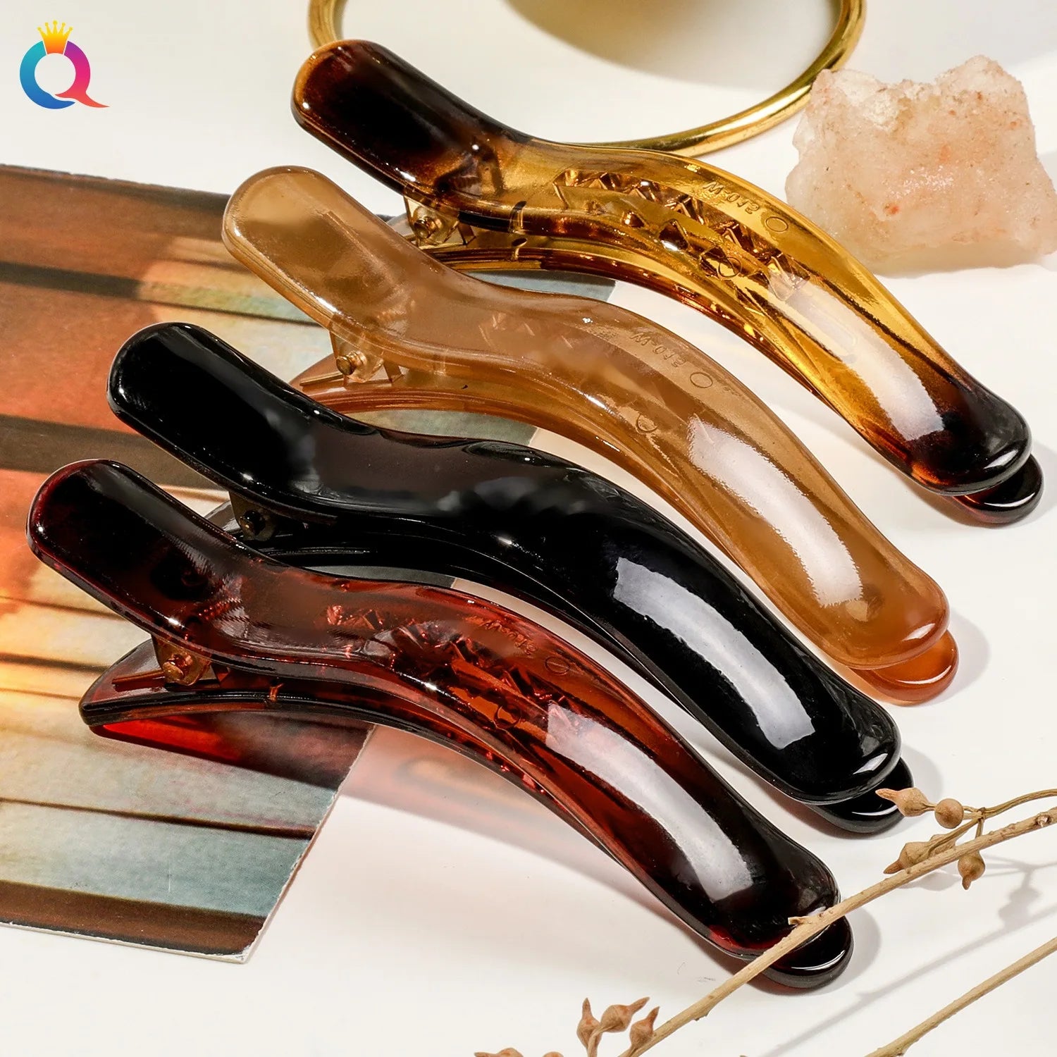 QIYUE PC 11CM Curved Glossy Duckbill Clips Temperament High Ponytail Duckbill Clips Women's Hair Accessories