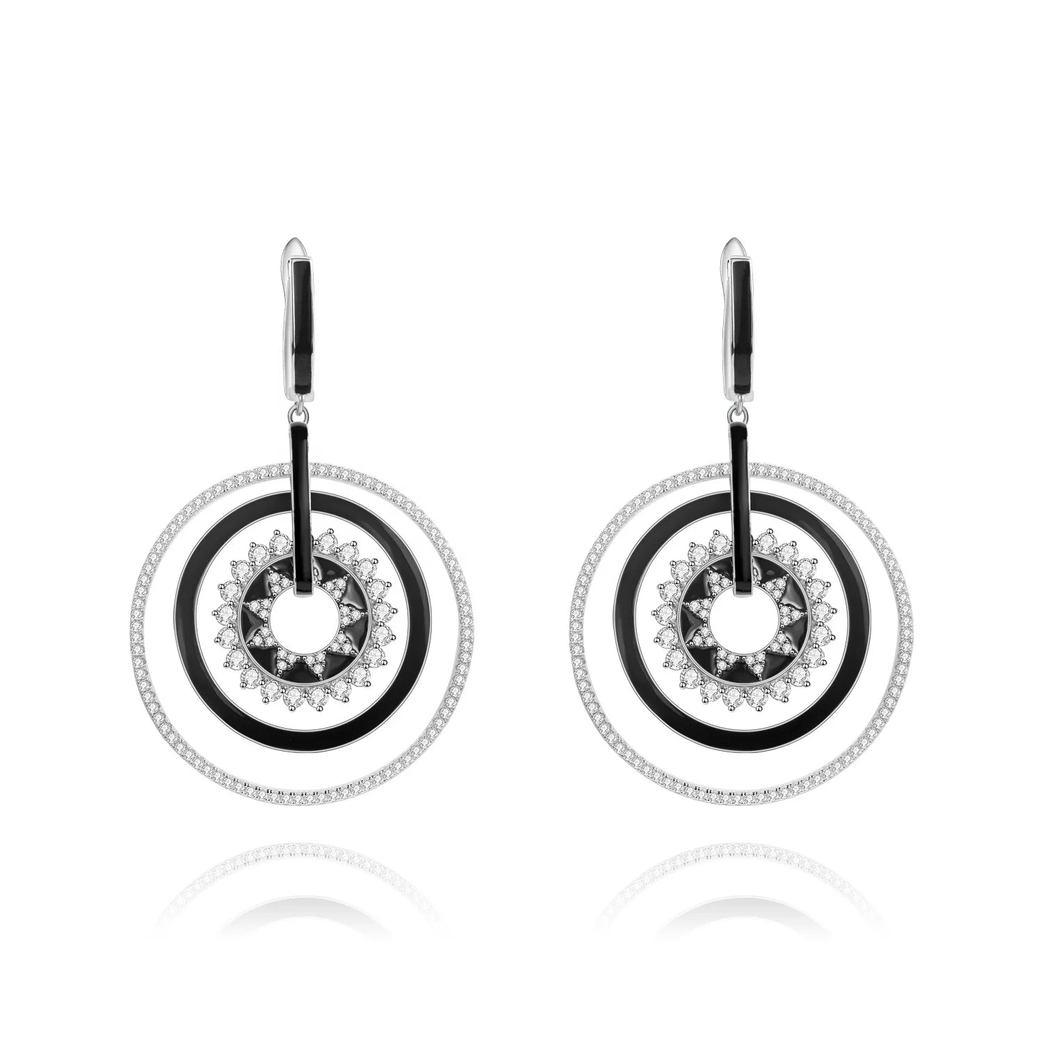 Abiding Fashion Big Earrings White Stone CZ Diamond Sterling Silver Jewelry 925 Earrings Drop Women for Wedding