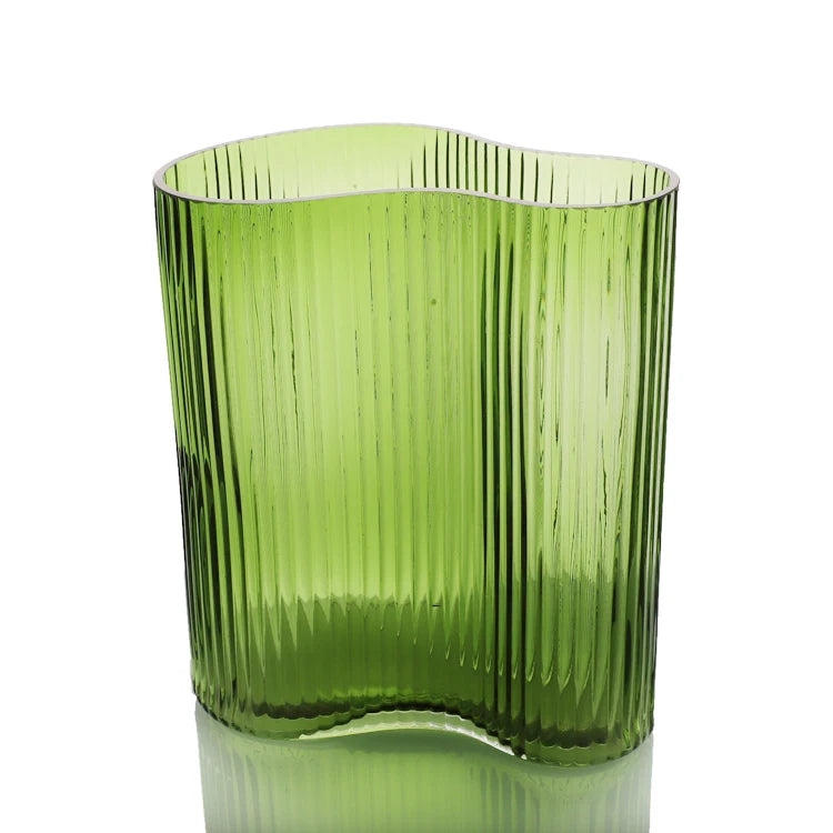Hand Blown Colored Table Glass Vase Centerpieces Green Irregular Flower Glass Vases for Home Decoration