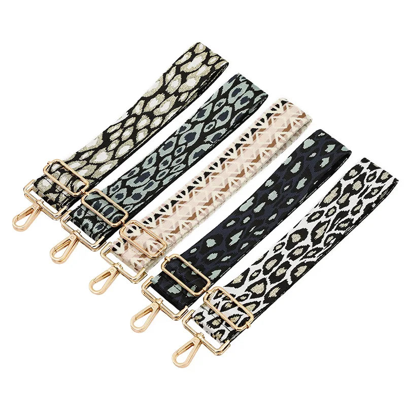 Meetee B-J2136 5cm Golden Leopard Print Bag Strap Accessories Adjustable Long Diamond Shoulder Strap
