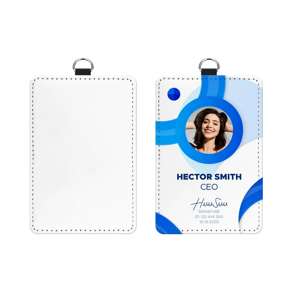 Sublimation Blank PU Leather ID Card Holder Customized Work Card White Canvas Front for Printing Horizontal & Vertical Versions
