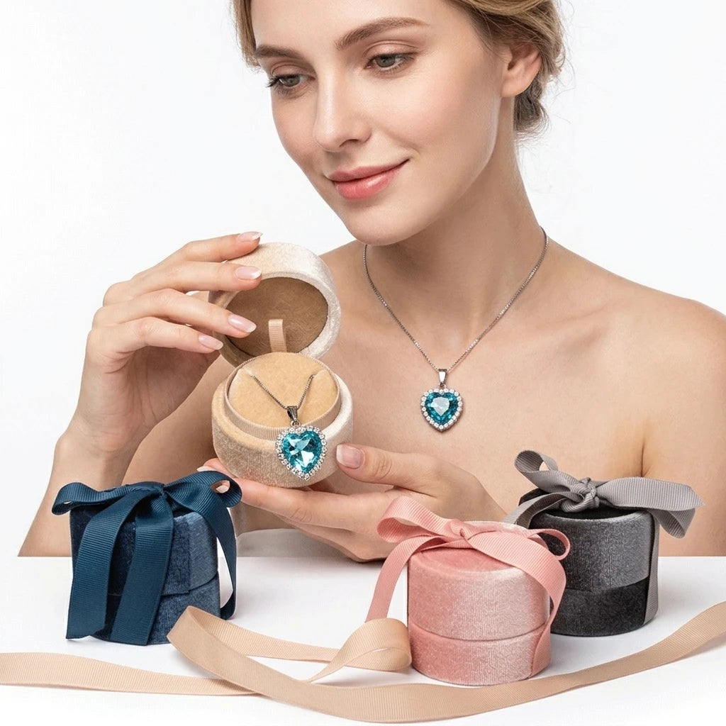 Tongxing Custom Round Pink Velvet Wedding Ring Pendant Jewelry Box Elegant Ribbon-Lined Gift Box Packaging