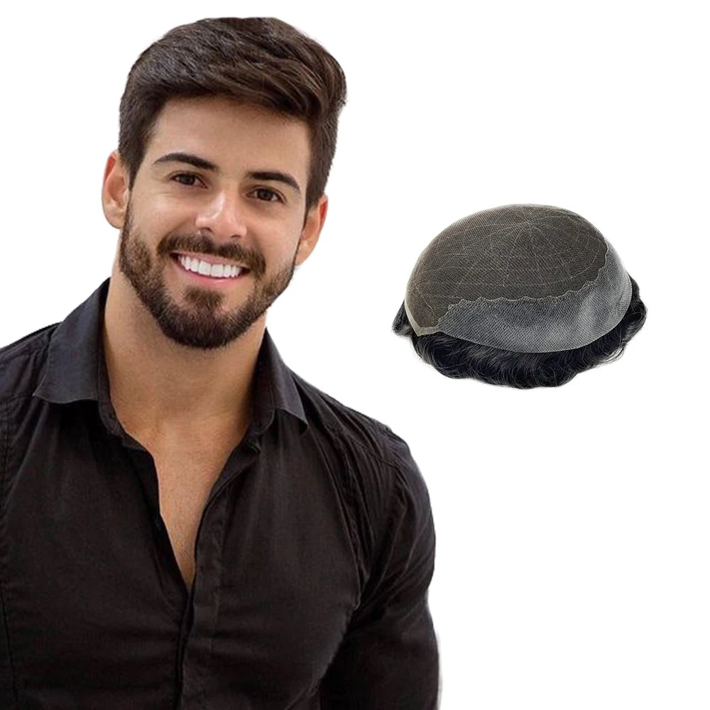 Q6 Lace & PU Base Toupee Men Human Hair Replacement System Unit Toupee Wig for Men Durable Male Hair Prosthesis Men's Wigs