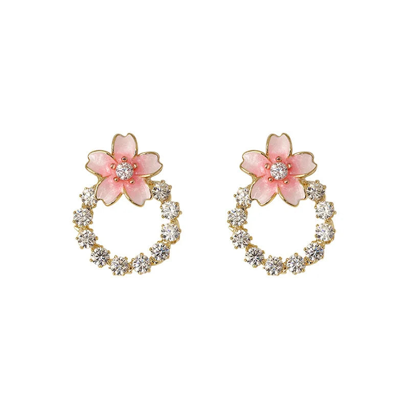 AA01369 Flower Diamond Fashion Jewelry Annulus Earrings Girls Engagement Gifts