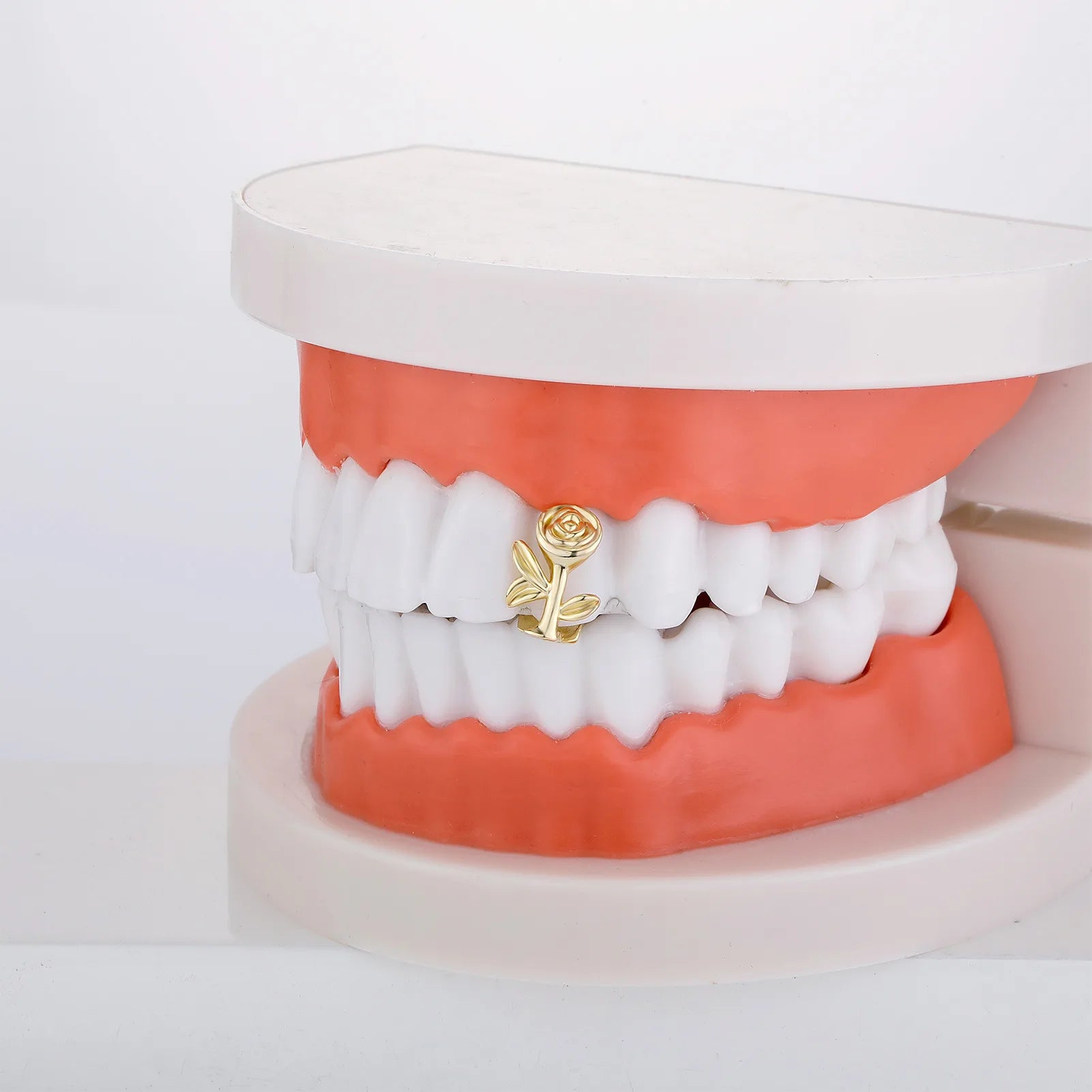 Factory Wholesale 14K Gold Rose Teeth Grills Hip Hop Style Brass Plated Body Jewelry for Engagement Party Gift