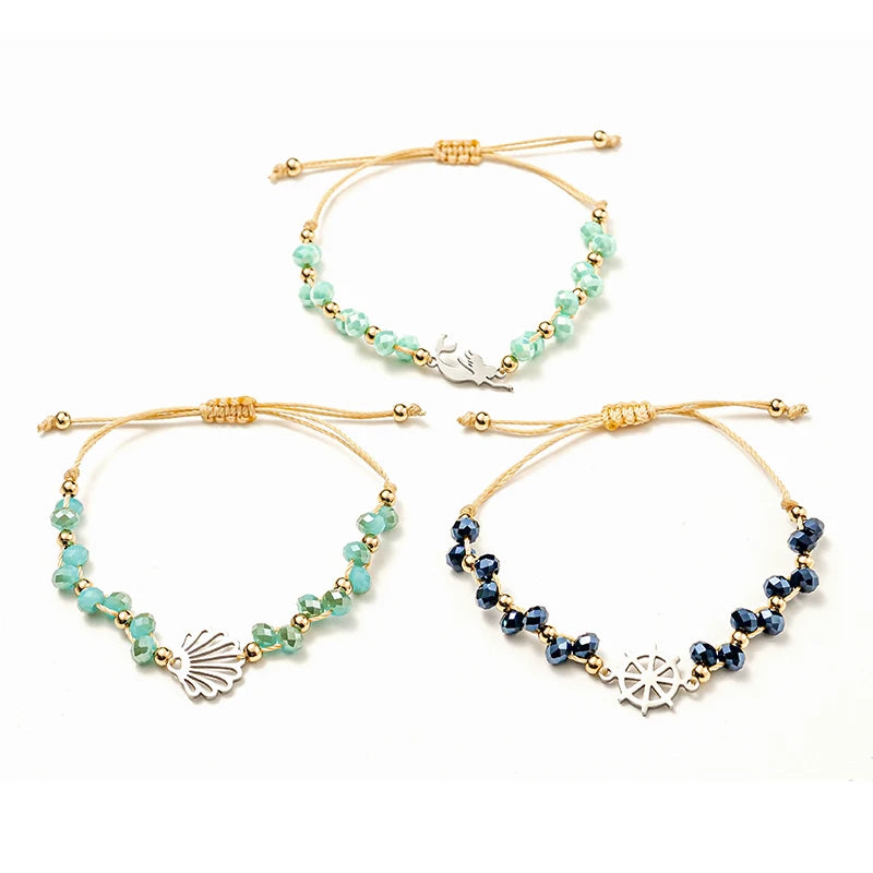 Marine Style Boho Bracelets Jewelry 3pcs/set Adjustable Braided Crystal Bead Beaded Women Charm Jewelry for Boho Bracelet