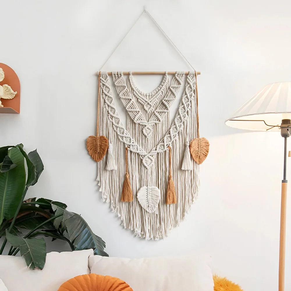 2025 New Fashion Macrame Leaf Curtain Leaf Macrame Wall Hanging Boho Handmade Macrame Leaf for Home Decor  W1669