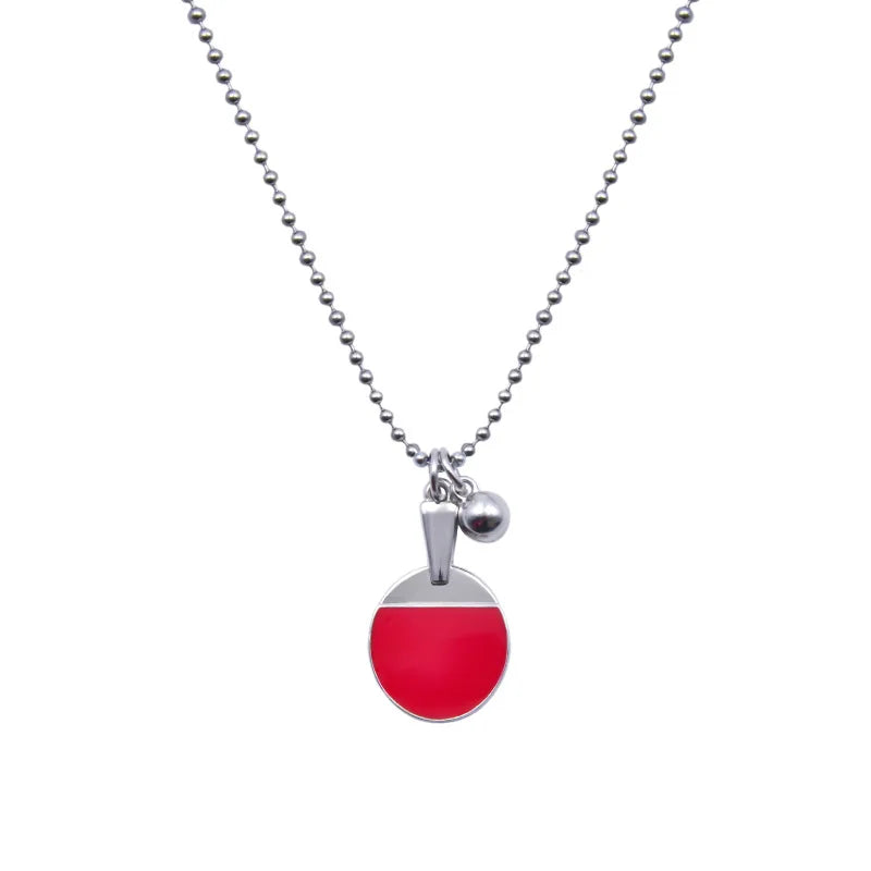 Party Souvenir Elegant Red Table Tennis Ball Romantic Fashion Long Sweater Ping-pong Paddle Pendant Jewelry Necklace