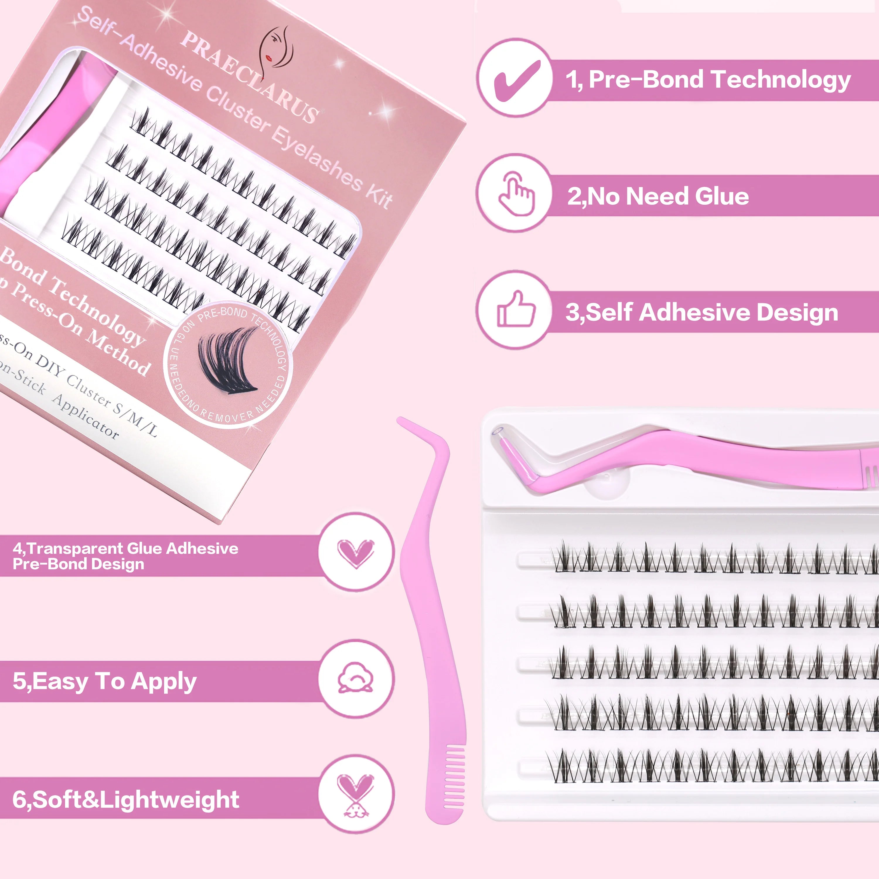 Self Adhesive Lash Packaging Box Lashes Press on No Glue Cluster Lashes