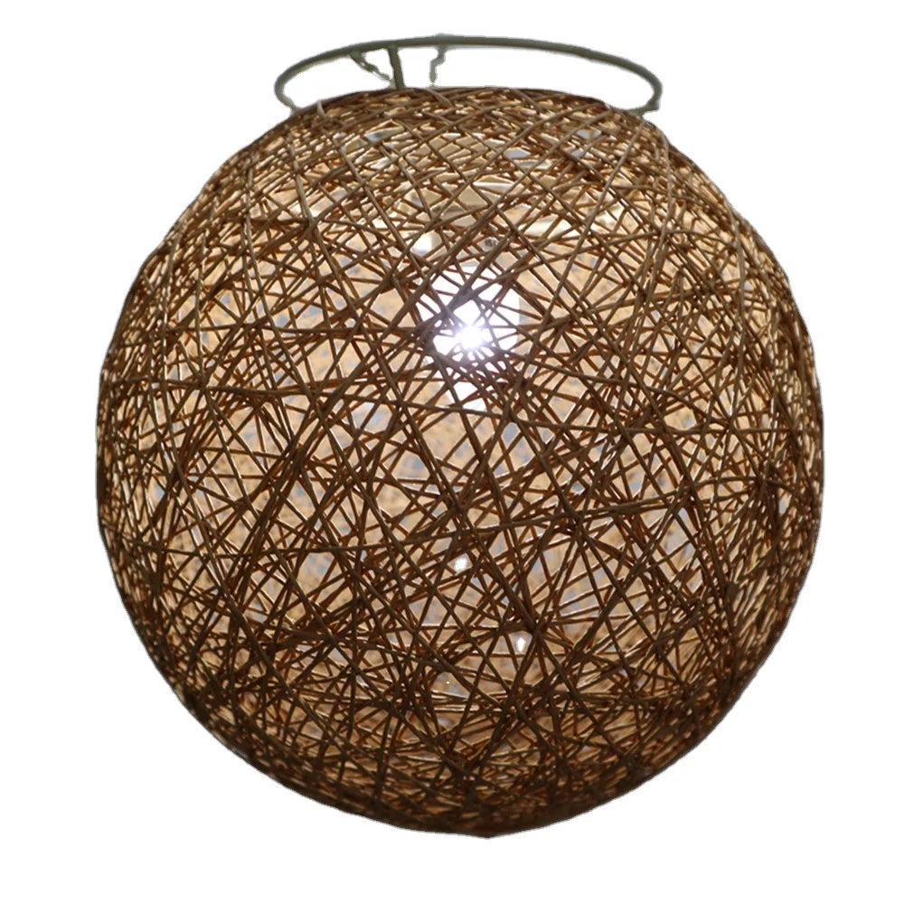Modern Natural Color Rattan Globe Ball Style Ceiling Pendant Light Lampshade Chandeliers Hanging Lamp Shades