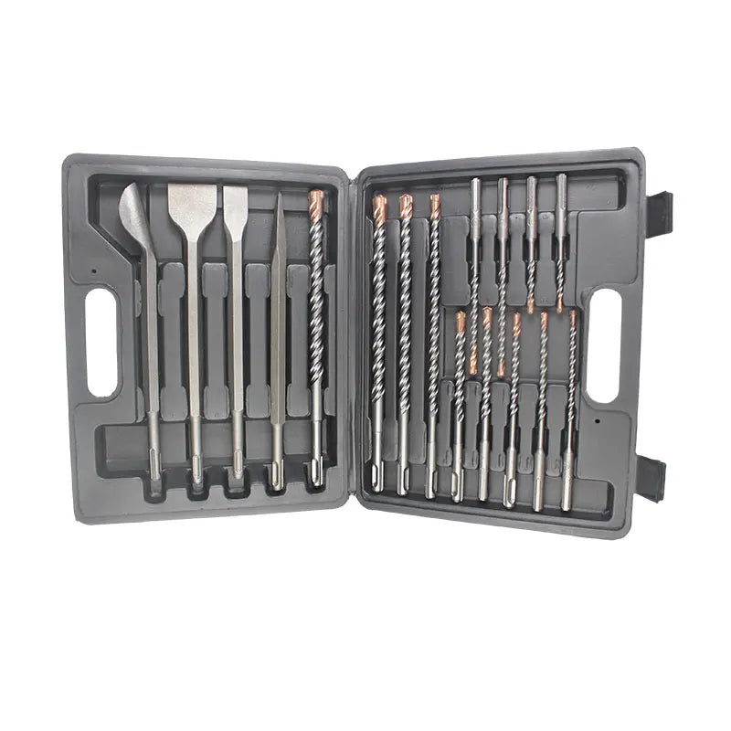17pcs Sds Plus Shank Rotary Electric Sds Cross Tip Hammer Drill Bit and SDS Plus Chisel Set  for Concrete Masonry Granite Marble