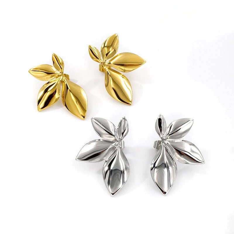 Fashionable Stainless Steel Wholesale Jewelry 18K Gold Plated Statement Irregular Leaf Flower Earring Bijoux En Acier Inoxydable