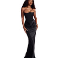 Summer New Waist Sheath Dress European and American Style Satin Tube Top Pleated Stitching Dress Women's Clothing