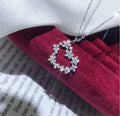 G133 White Gold Plated CZ Rhinestone Flower Pendant Necklace Bling Crystal Heart Shape Women Necklace