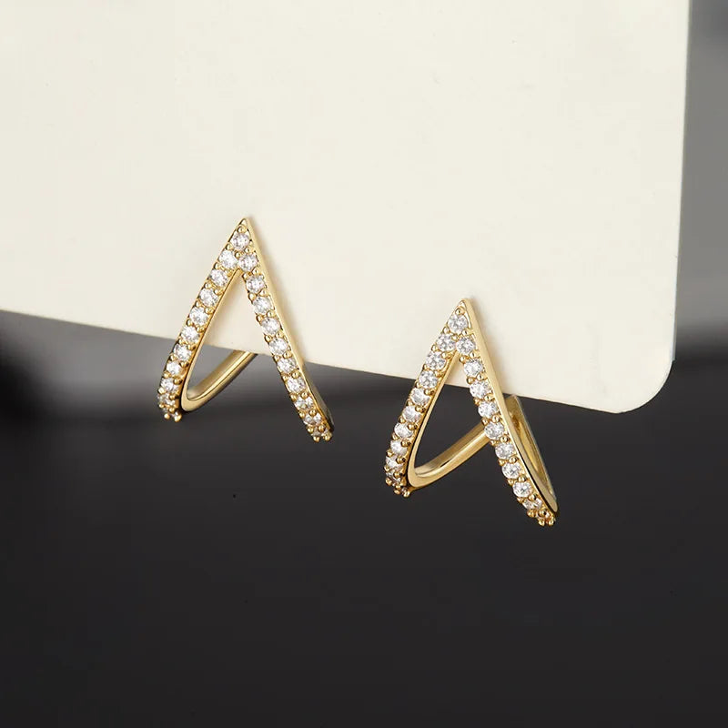 Korean Minimalist Triangle Stud Earrings with Micro Pave Cubic Zirconia