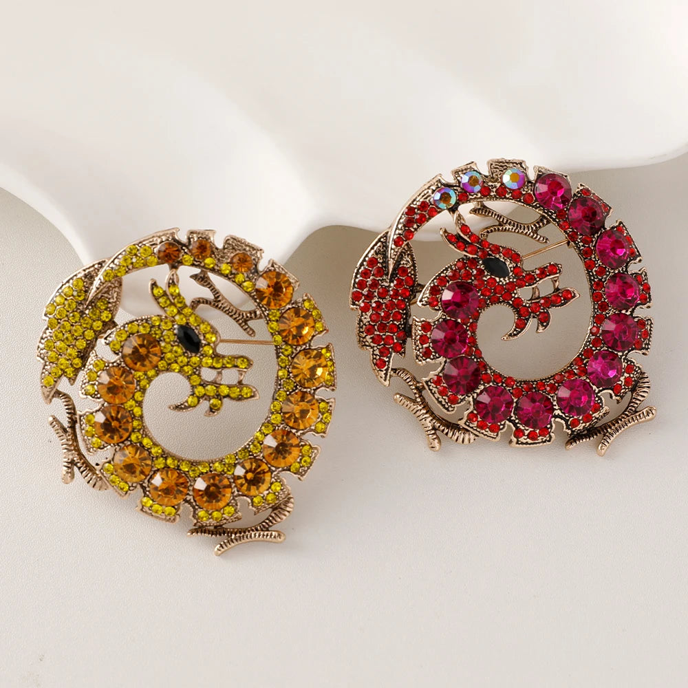 Exaggerated Diamond Dragon Brooch Pin Bling Yellow Rhinestone Large Dragon Brooch Fahion Jewelry