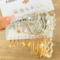 9Pairs/Set Silver Butterfly Pearl Earrings Wholesale Creative Simple Pentagram Moon Earring Set Geometric Metal Round Earrings