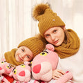Custom Winter Wool Knitted Hat and Scarf Parent-child Set With Natural Fur Pompom Warm Women Kids Beanies With Scarfs Wholesale