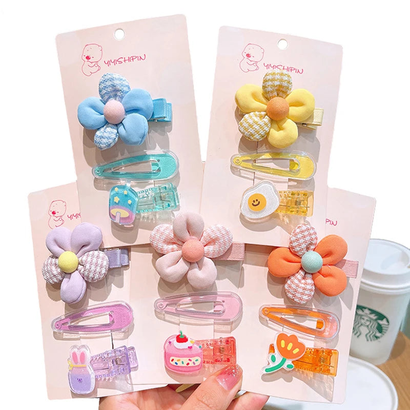 Wholesale 3pcs Set Sweet Style Children's Jelly Color BB Clip Princess Fabric Flower Hairpin Bangs Hair Clip