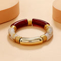 BA2007 Fashion Bamboo Resin Acrylic Tube Beaded with Gold Disc Stacking Bracelet Bangle