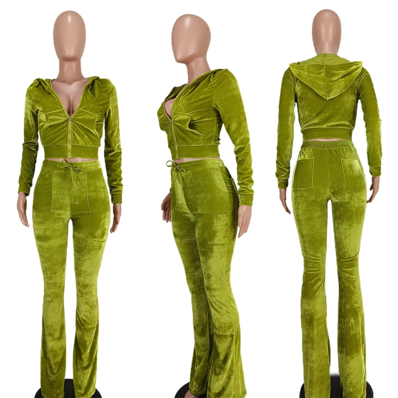 New Arrival Fashion Casual Solid Color Two Piece Set Canaries Hooded Wide Leg Pants Women's Hoodies & Sweatshirts Women's Sets