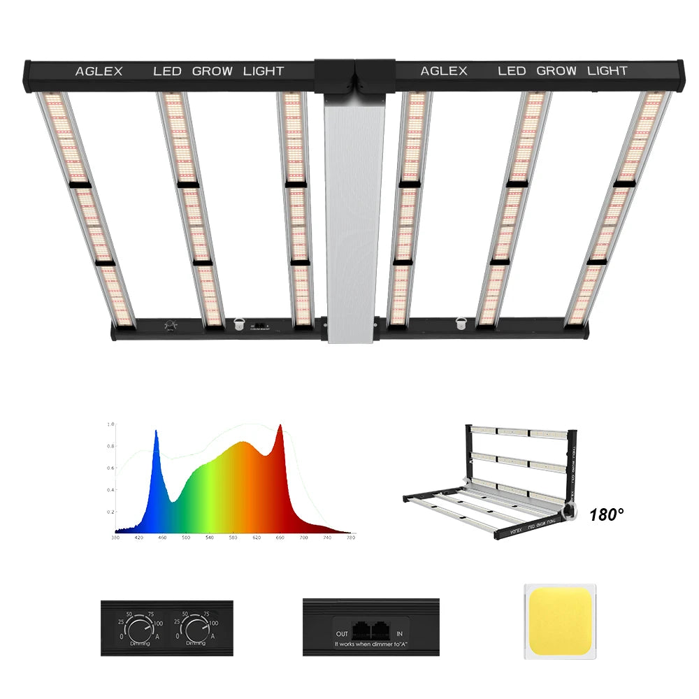 6x6FT 720Watt Foldable Aluminum LED Full Spectrum Grow Light Bar LM281B Chip IP65 Rating Commercial Vertical Farming Bloom