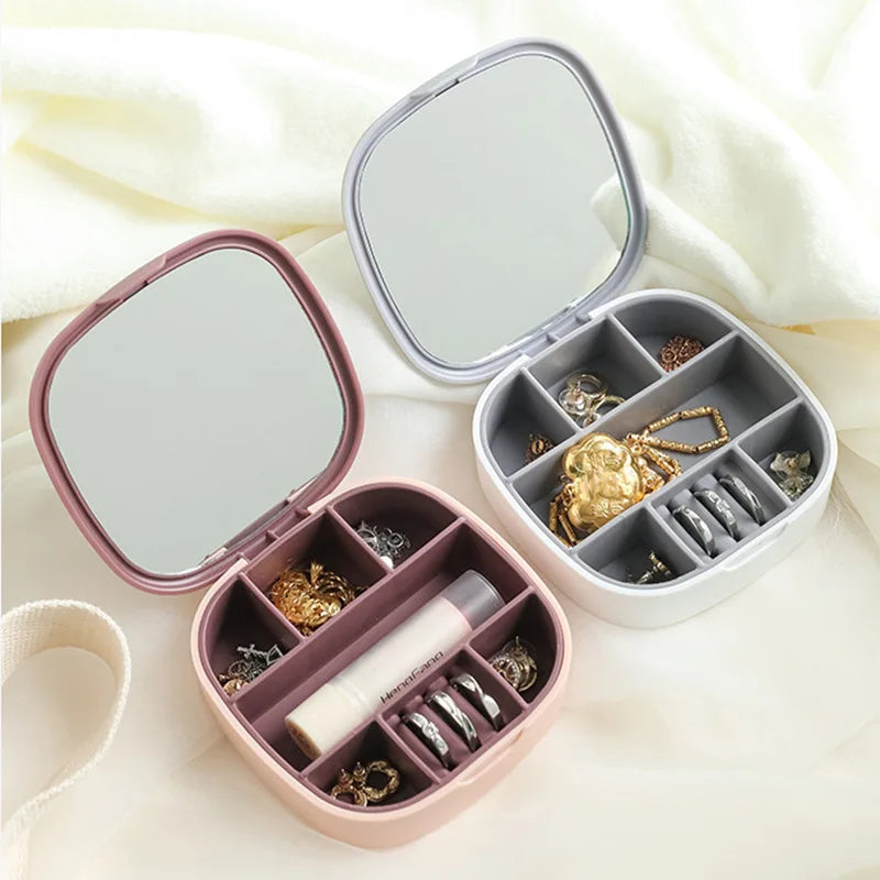 Mirror Jewelry Box Travel Portable Necklace Earrings Ring Jewelry Storage Box Women's case Lipstick Jewelry Box