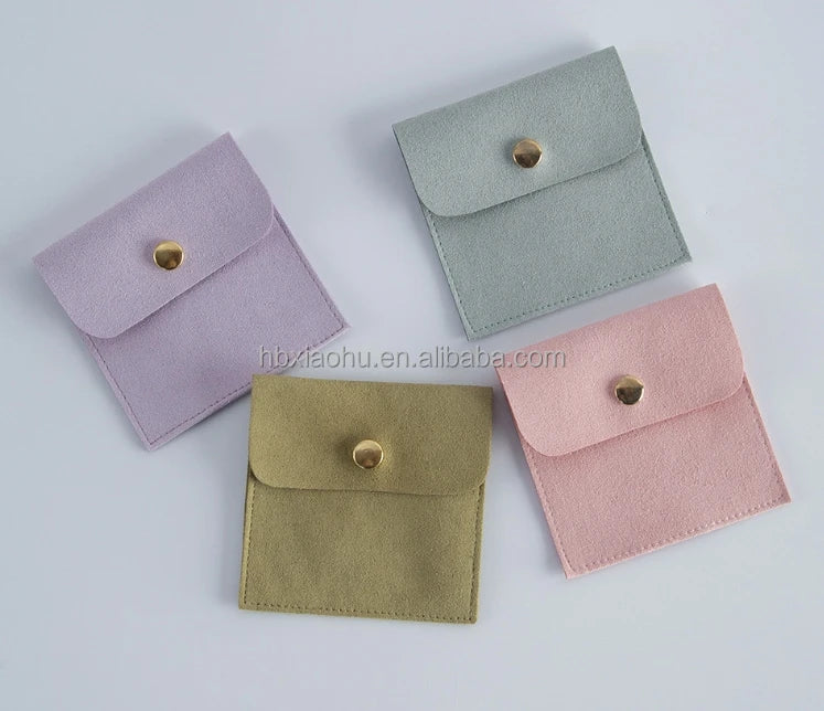 Different Colors 8*8cm Button Microfiber Jewelry Bag Closure Jewelry Bag  Pouch with Button Jewelry Packing Pouch