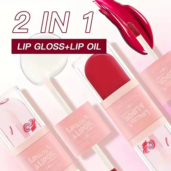 2-in-1 Velvet Matte Lip Gloss and Lip Oil Private Label Lip Makeup with Glitter Smooth Light Liquid Texture