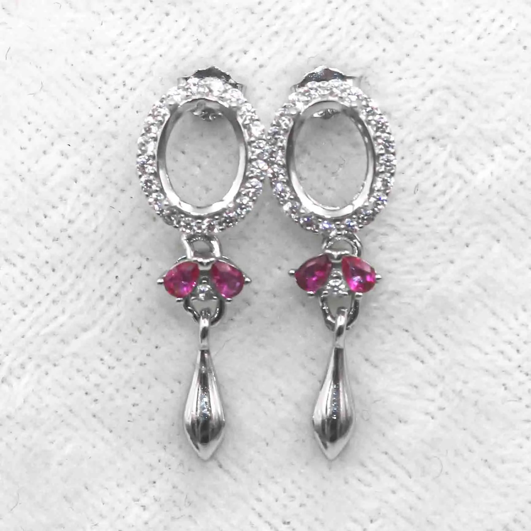 Sterling Silver 6*8mm Semi Mount Stud Eardrops Empty Frame Support Blank Setting S925 Base Without Center Stone DIY for Inlay