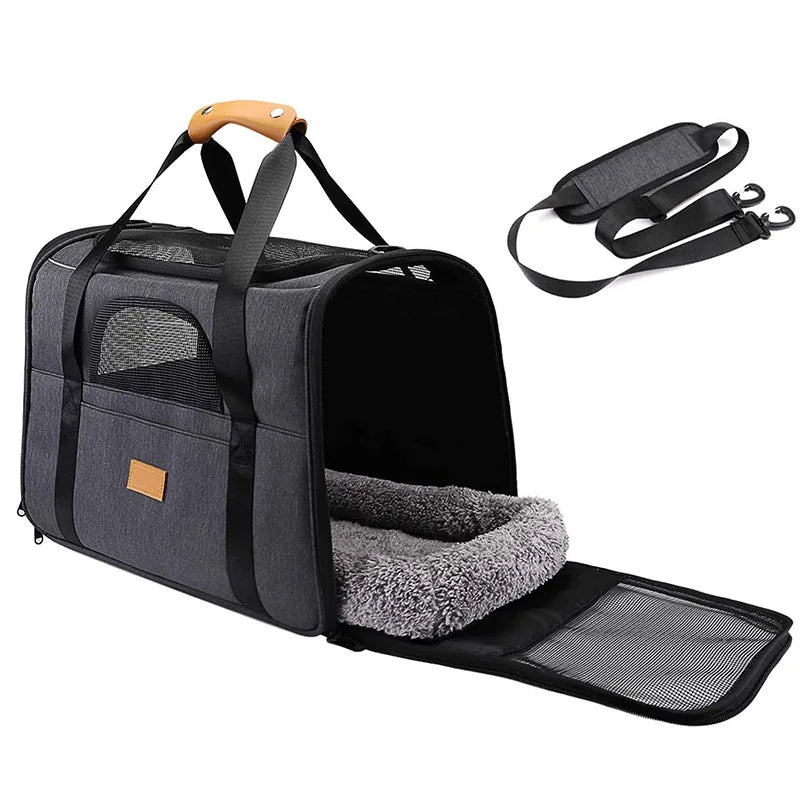 Nylon and Oxford Fabric Portable Folding Travel Backpack Zipper Closure Pet Carrier for Dogs or Cats