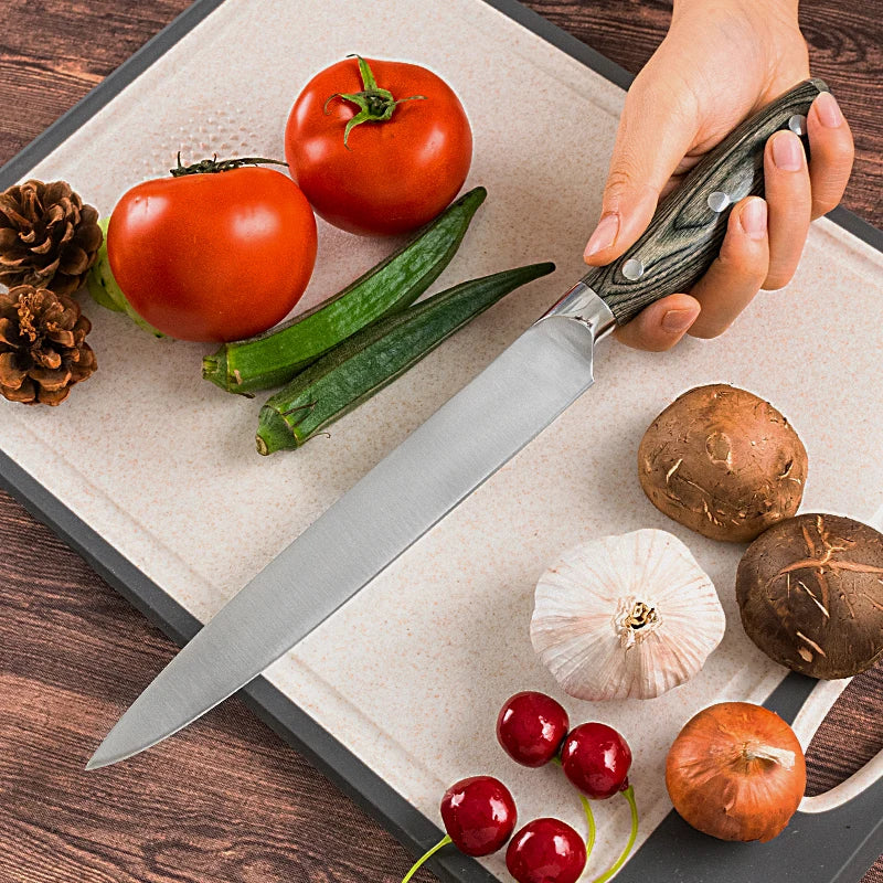 8 Inch 3Cr13 Stainless Steel Kitchen Slicing Knife with Ergonomic Pakka Wood Handle Eco-Friendly Gift Box