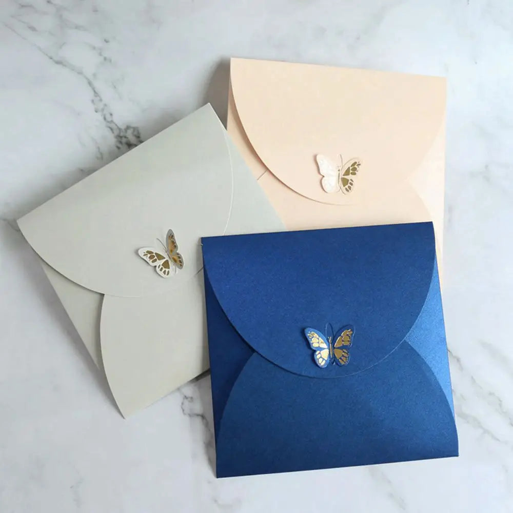 Navy Blue and Blush Folding Wedding Invitation Card Envelope with Butterfly Design for Closing Envelope