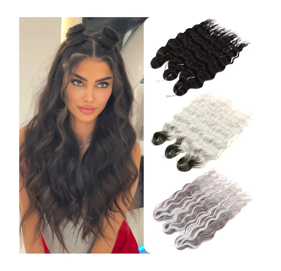 Wholesale High Temperature Resistant Fiber Water Wave Ombre Blonde Braids Twist Crochet Braiding Synthetic Hair Extensions